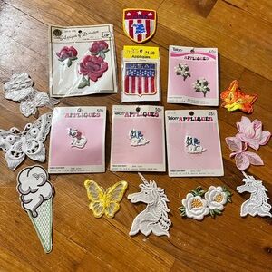 Vintage Set of 16 Applique Patch Set 50s 60s 70s 80s Unicorn Dog Rose Fox Cat